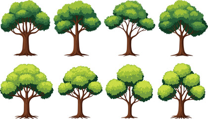 Green tree vector illustration set showing different leafy tree shapes isolated on white background for nature landscape forest and environmental design projects © Sirajul