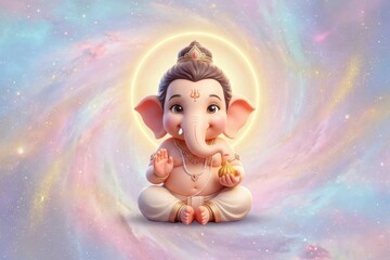 Fototapeta premium Baby Lord Ganesh with Joyful Aura – Cute Devotional Art HD