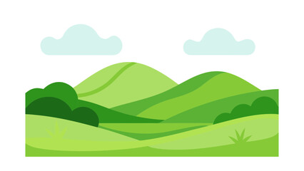 Fototapeta premium flat green hills landscape calm nature scene whi for web and graphic design