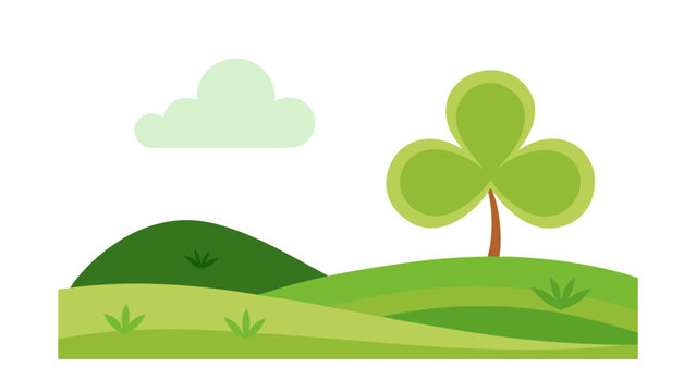 grassy landscape with a clover shape on the fore for web and graphic design