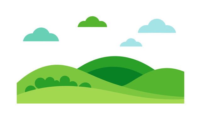 green hills with sky clouds minimalist flat illus for web and graphic design