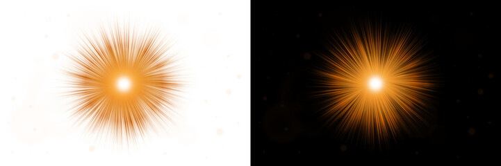 Abstract cosmic explosion with glowing particles and a central bright light isolated on transparent background © Bapi Basu