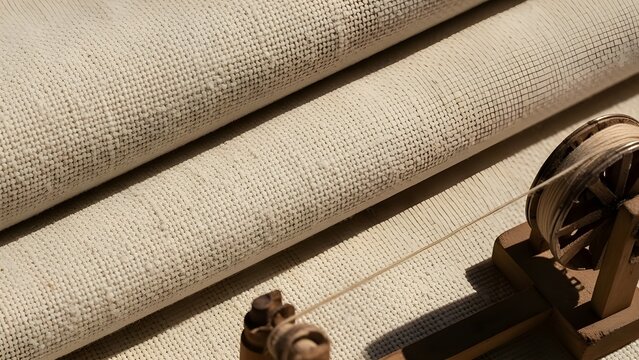 Traditional Khadi Fabric Texture with Wooden Charkha Symbol