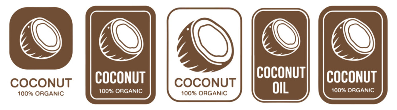 organic coconut oil icon set
