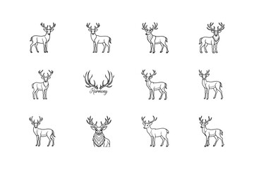 Obraz premium deer line art icons set for web and graphic design