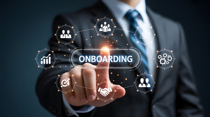Seamless Corporate Onboarding and HR Workflow Automation Visualized on Virtual Touchscreen Interface