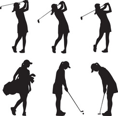 PriSilhouette of a woman playing golf in various posesnt