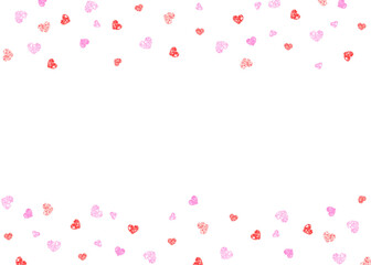 Pink and red heart glitter confetti frame on transparent background, valentine romantic celebration overlay