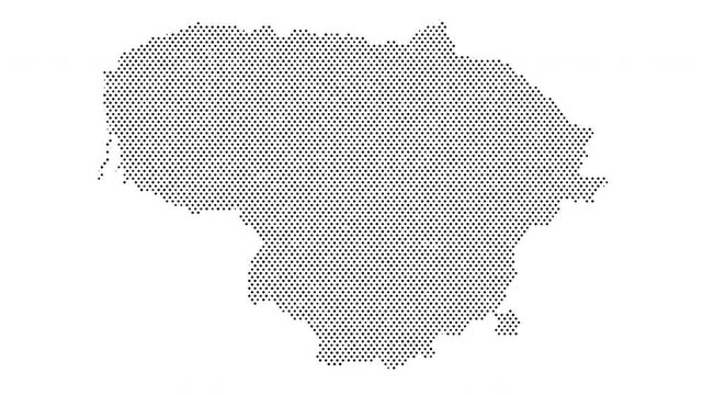 Lithuania map from particles, dots. Digital silhouette. Abstract animation background.