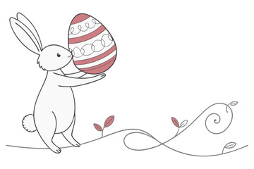 joyful easter rabbit with colorful egg isolated on white background