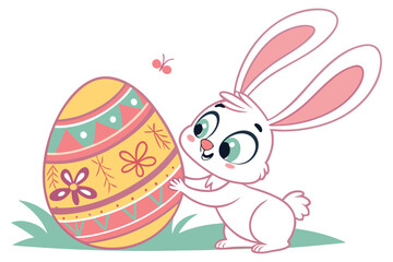 easter bunny holding decorated egg festive holiday concept on white background