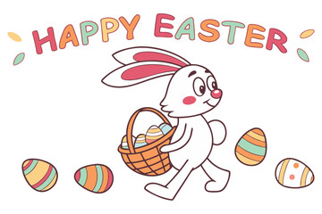 easter bunny with eggs and happy easter message festive design on white background