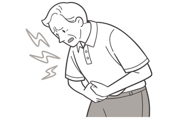 elderly man holding stomach pain health problem concept on white background