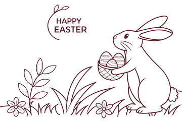 cheerful easter rabbit eggs holiday greeting concept on white background