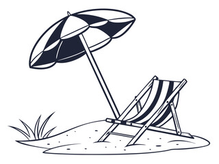 Beach parasol with lounge chair summer vacation concept isolated on white background