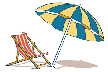 Sunshade parasol and beach chair tropical holiday concept on white background