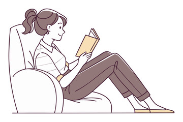 Young woman enjoying quiet reading time at home isolated on white background