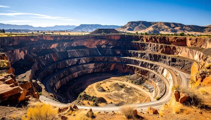 Vast open-pit mine surrounded by arid landscape