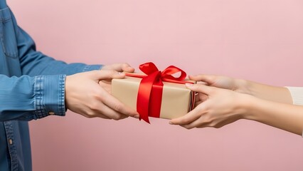Person giving a gift to another person
