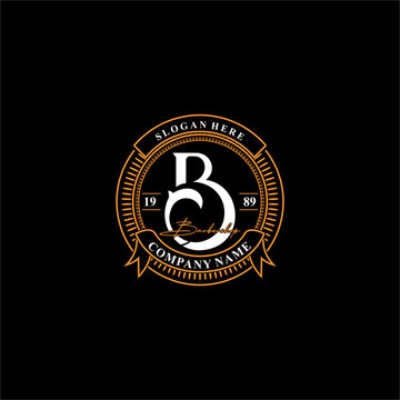 Letter B For Barbershop Logo Vintage Design