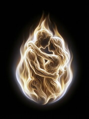 Couple as a twin flame. Esoteric soulmates, spiritual love, strong passion, karma, magic partner. Illustration, black background