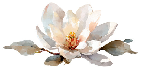 A delicate watercolor painting of a single, soft pink magnolia flower with subtle brown accents, isolated on a transparent background. Perfect for elegant floral designs. © DARK TRUST