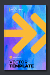 Brochure template layout, flyer cover design with blue arrow watercolor background