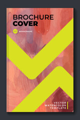 Brochure template layout, flyer cover design with red arrow watercolor background