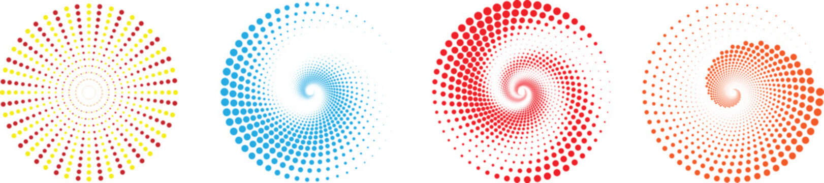 Colorful Spiral Halftone Abstract Circles Set on White Background