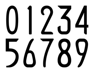 Black numbers from zero to nine. White background