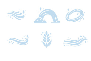 Fototapeta premium Subtle Rhythm Icons. Solid style icons of Subtle Rhythm: air pulse, sky arch, glowing loop, curved thread, luminous grain, calm