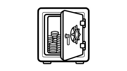 Safe full of coins black white icon 