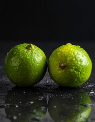Two limes on a dark surface