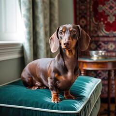 Long-Haired Dachshund in Sunlit Wildflower Field