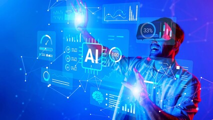 Futuristic Concept of Artificial Intelligence Technology with Digital Data Visualization, Human Interaction, and High-Tech Interface Design Gluon.