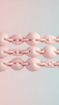 Pink spheres on chains inflating and deflating on pastel background