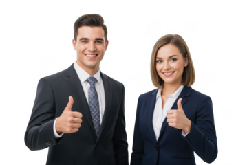 Smiling business professionals giving thumbs up isolated on transparent background