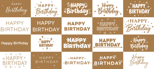 Happy birthday celebration concept. Greeting birthday party lettering with celebration hand drawn elements, decorative invitation card vector set. anniversary black and gold handwritten inscription