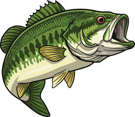 Bold Largemouth Bass Illustration for Fishing Enthusiasts - Vibrant Colors, Dynamic Pose, Ideal for Outdoor Themed Projects
