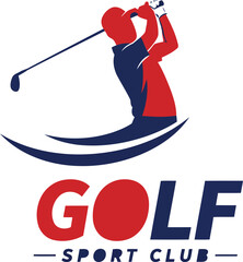 Dynamic Golf Sport Club Logo Design with Professional Golfer Swinging a Club in Red and Blue Colors