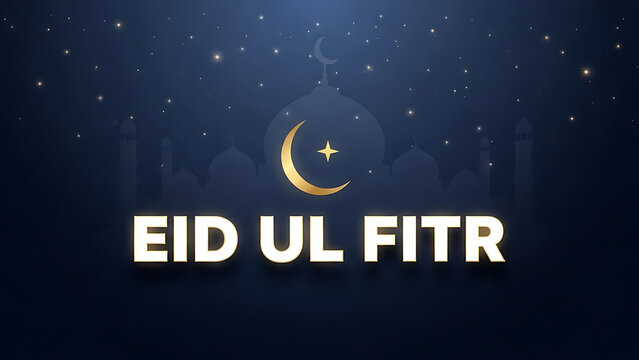 Eid Ul Fitr celebration with crescent moon and star - Powered by Adobe