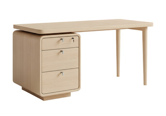 Modern wooden desk with drawers isolated on transparent background