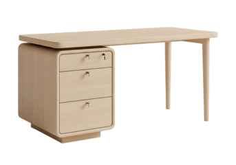 Modern wooden desk with drawers isolated on transparent background