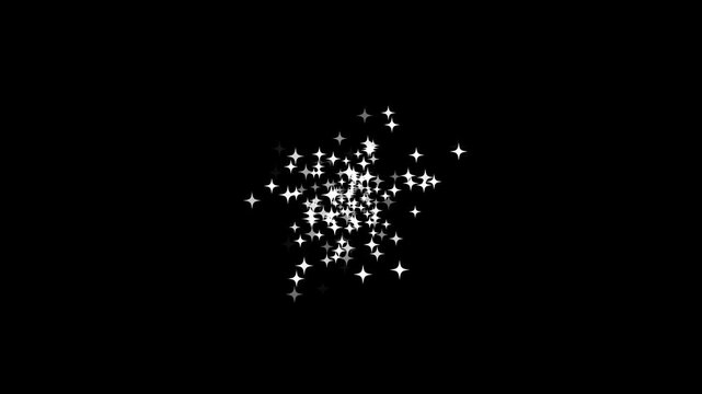 White glitter sparkles shine animation, glowing star dust trail burst, fantasy magic particles overlay, twinkle shimmer movement, chroma key black screen background, seamless loop 4k motion