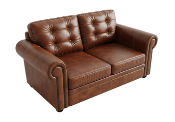Brown leather sofa isolated on transparent background