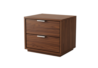 Modern wooden nightstand with drawers isolated on transparent background