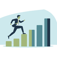 Fototapeta premium Business Growth Success Illustration – Man Climbing Upward Chart Vector