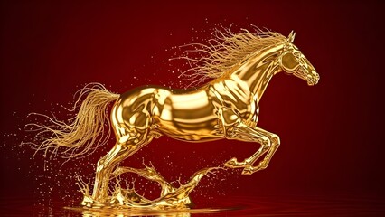 Abstract Gold Liquid Splash Forming a Horse Silhouette