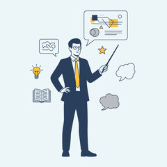 Teacher Pointing Illustration &ndash; Professional Instructor Presentation Vector Art