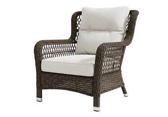 Wicker outdoor chair with cushion isolated on transparent background